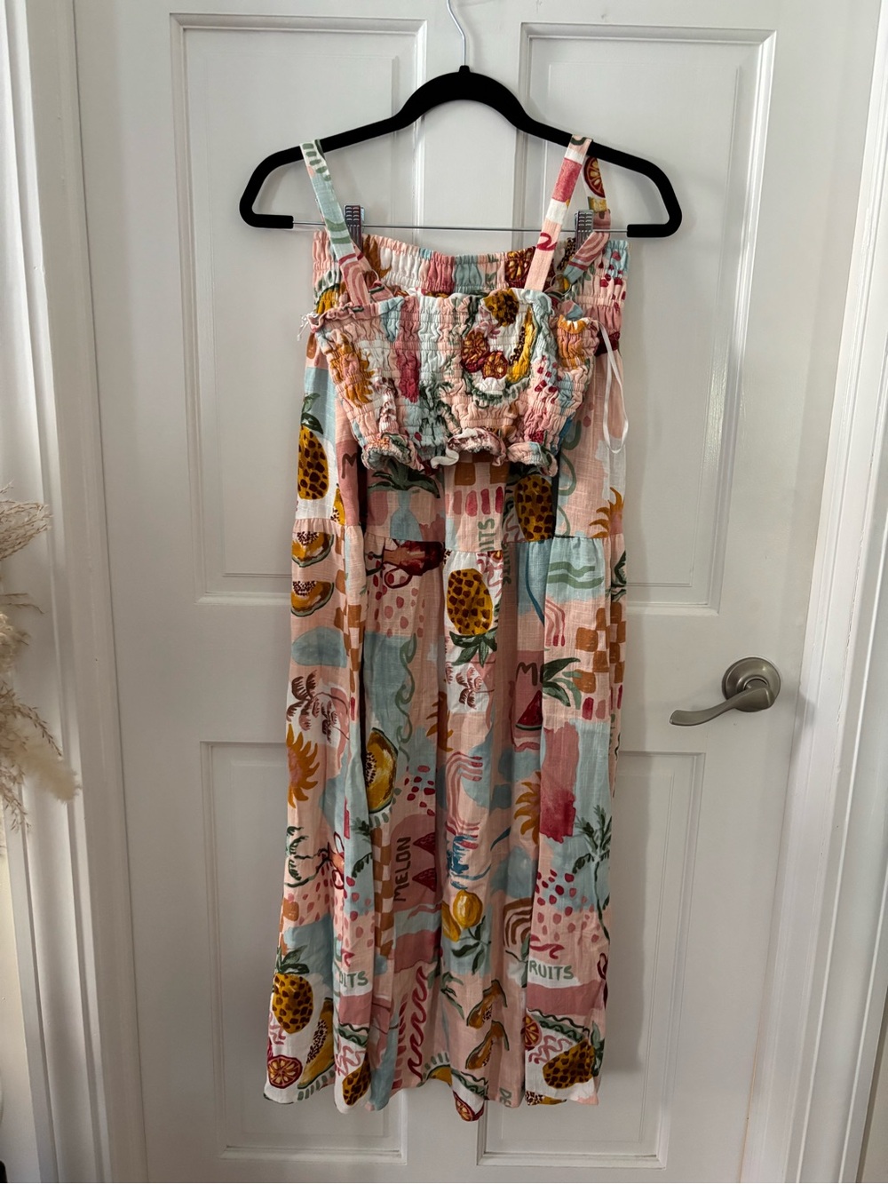 Tropical fruit and geometric print matching set